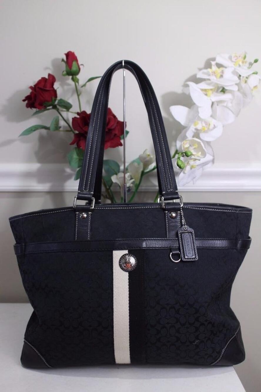 Black Coach Voyage F13813 Signature Jacquard Diaper Bag Handbag Tote (220